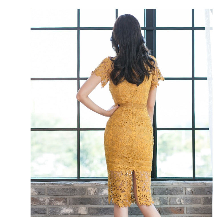 Sexy V Neck Bodycon Lace Dresses-Dresses-Free Shipping at meselling99