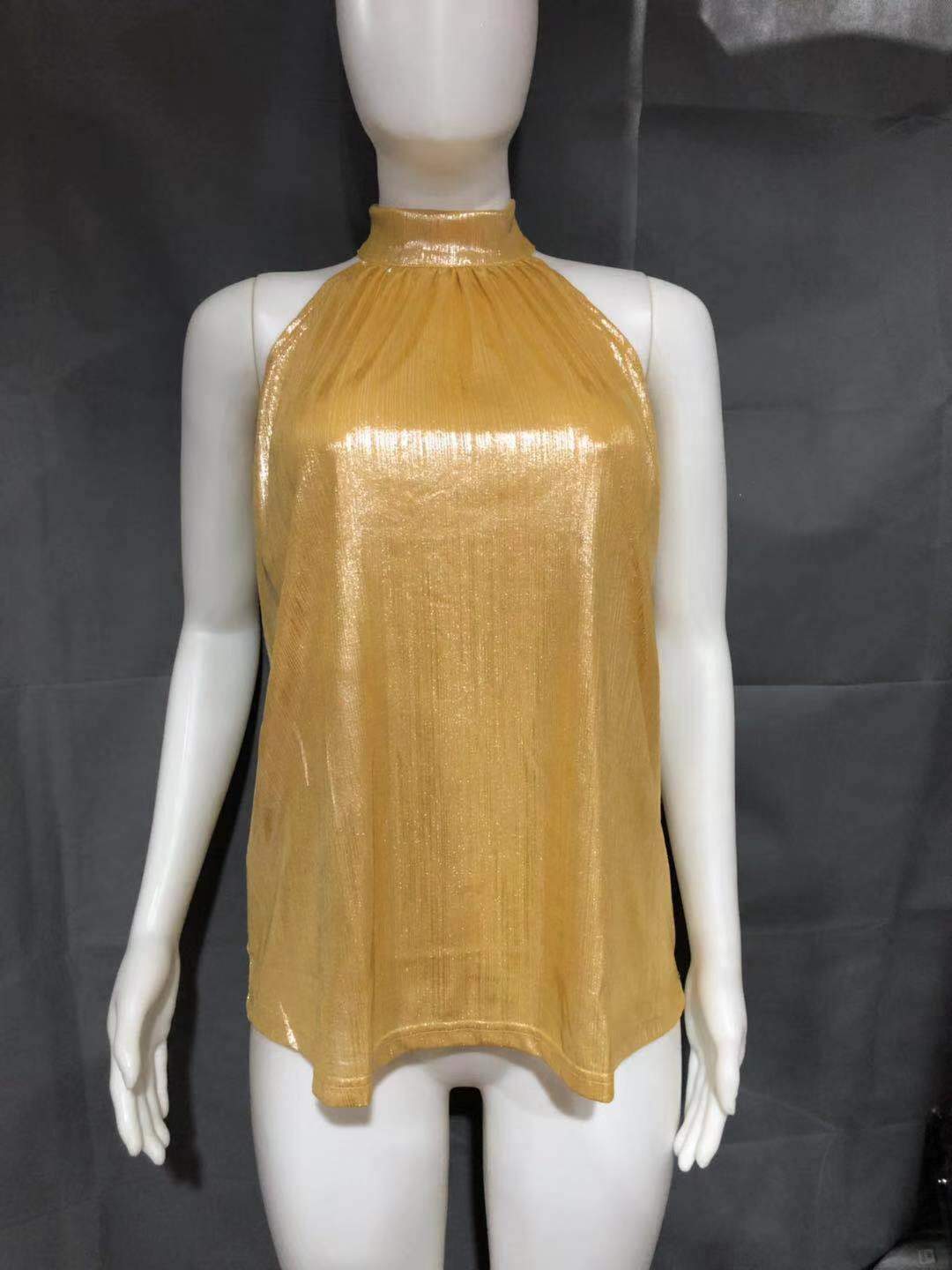 Fashion Women Halter Sleeveless Summer Crop Tops-Shirts & Tops-Gold-S-Free Shipping at meselling99