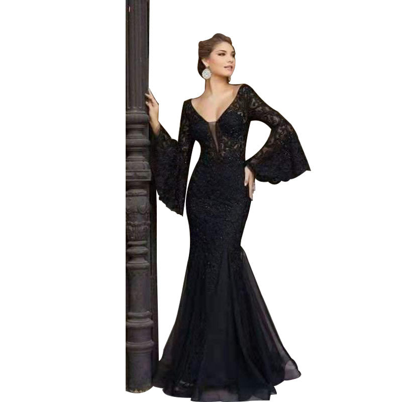 Sexy Black Mermaid Evening Party Long Dresses-Party Dresses-Free Shipping at meselling99