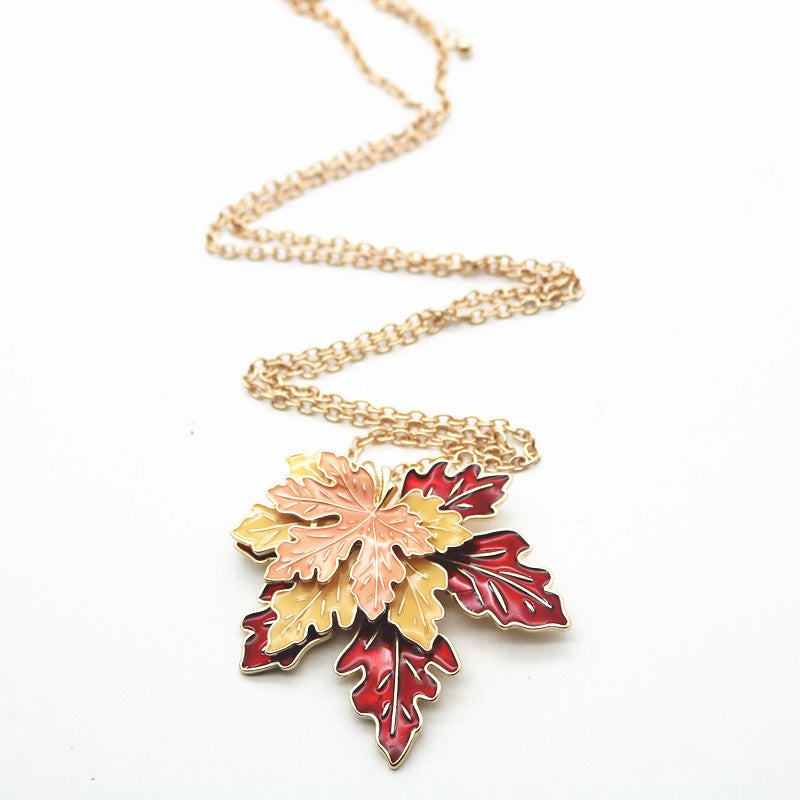 Vintage 3D Maple Leaves Necklaces and Brooch-Necklaces-Necklace-Free Shipping at meselling99