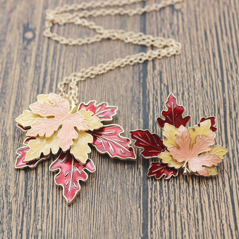 Vintage 3D Maple Leaves Necklaces and Brooch-Necklaces-Free Shipping at meselling99