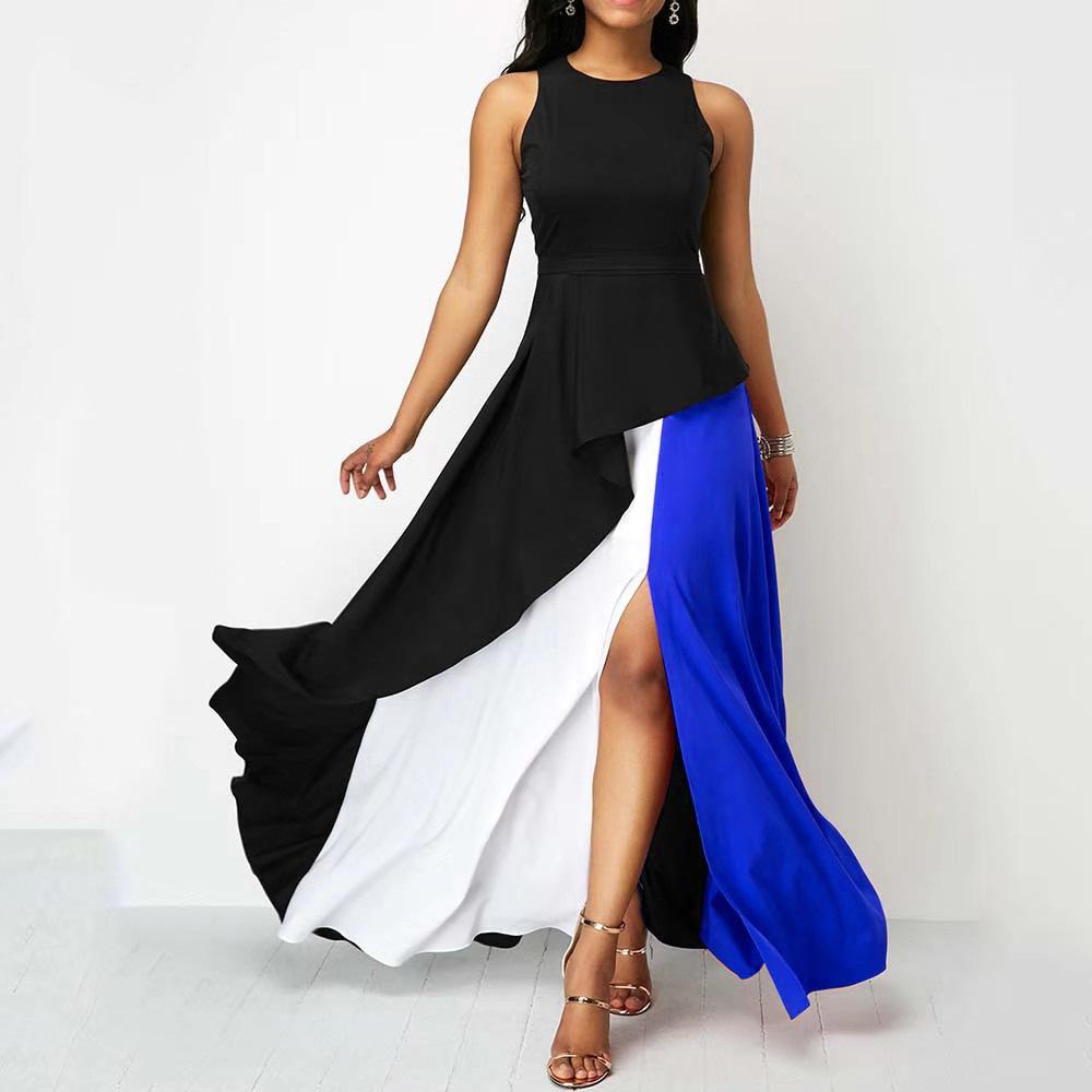 Women Constract Ruffled Long Dresses-Maxi Dresses-Blue-S-Free Shipping at meselling99