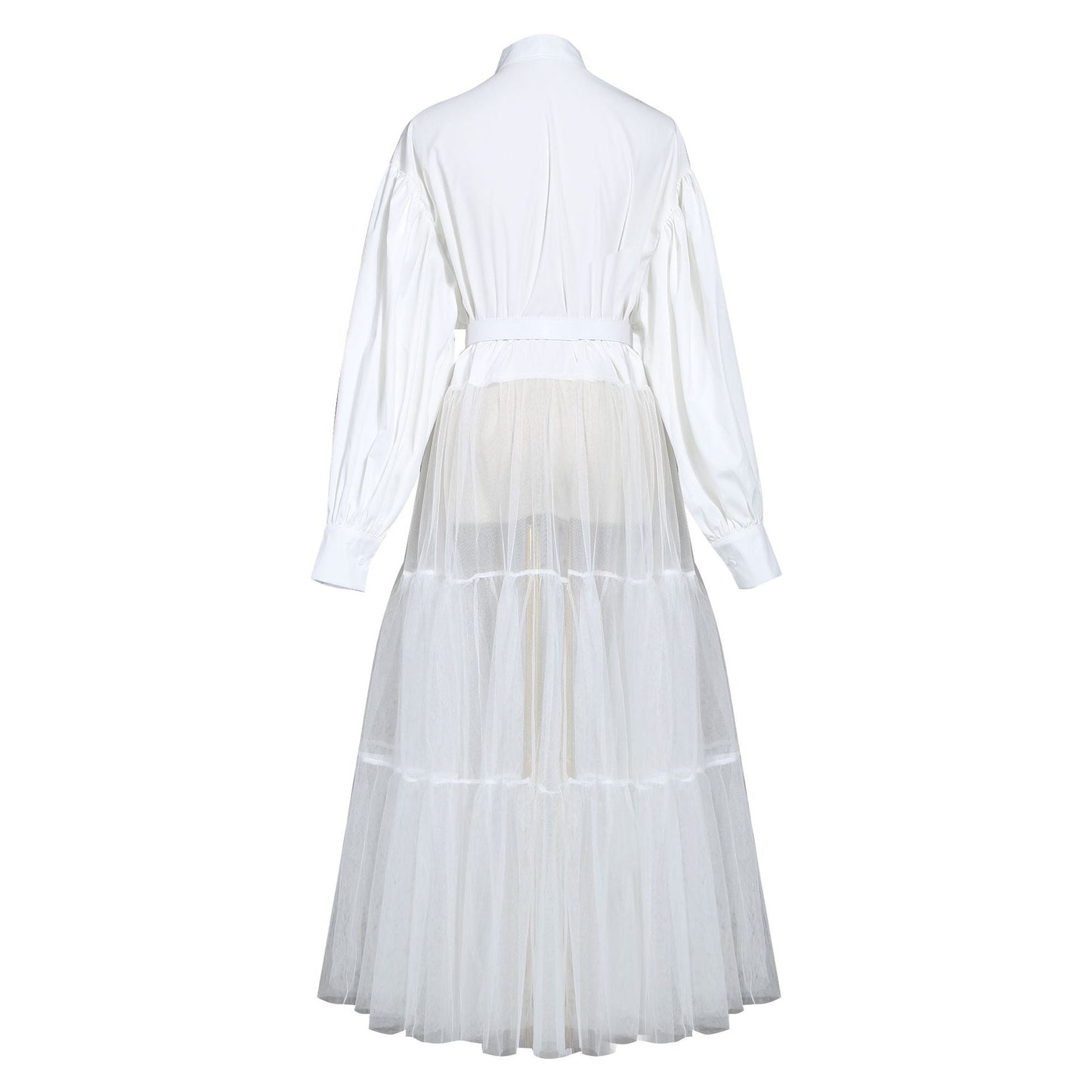 Designed Tulle Contrast High Waist Women Long Shirt Dresses-Dresses-Free Shipping at meselling99