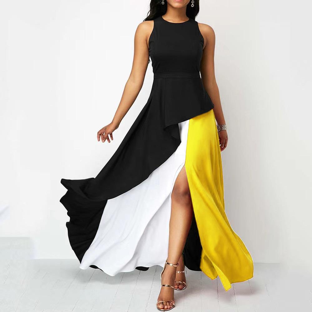 Women Constract Ruffled Long Dresses-Maxi Dresses-Yellow-S-Free Shipping at meselling99
