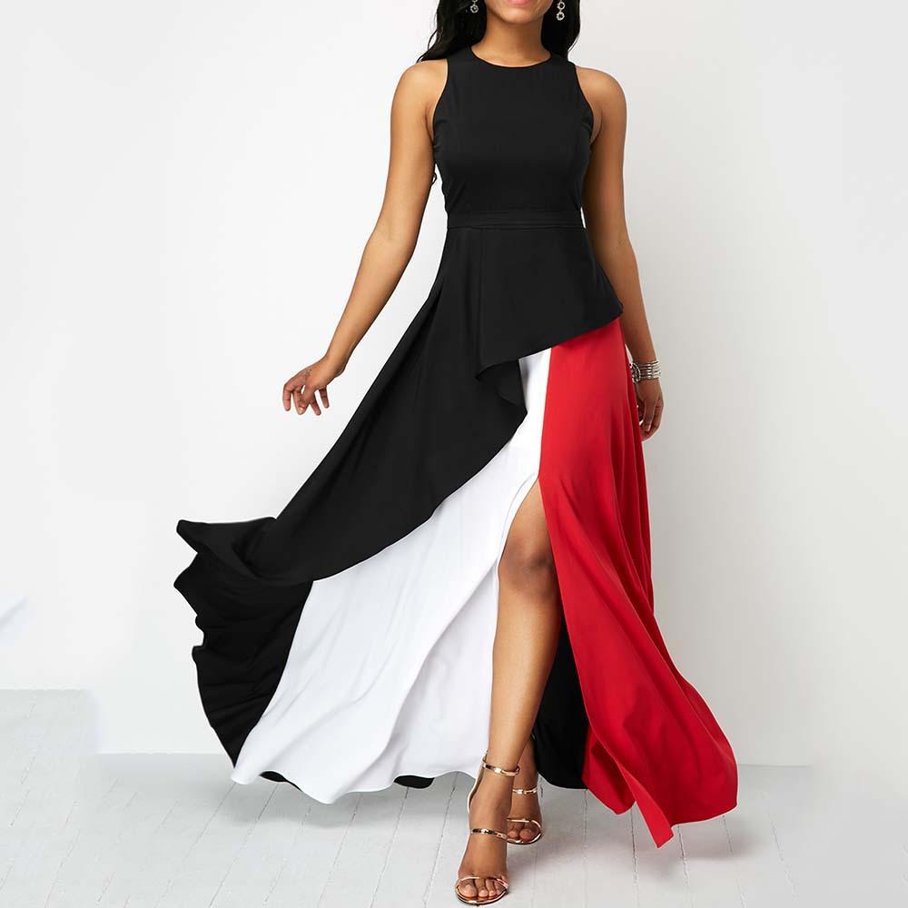 Women Constract Ruffled Long Dresses-Maxi Dresses-Red-S-Free Shipping at meselling99