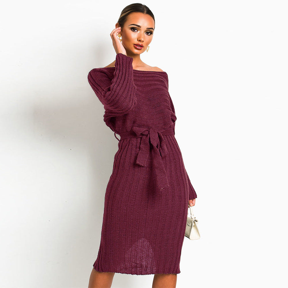 Women Knitted Pullover Lace Up Dresses for Winter-Winter Dresses-Free Shipping at meselling99