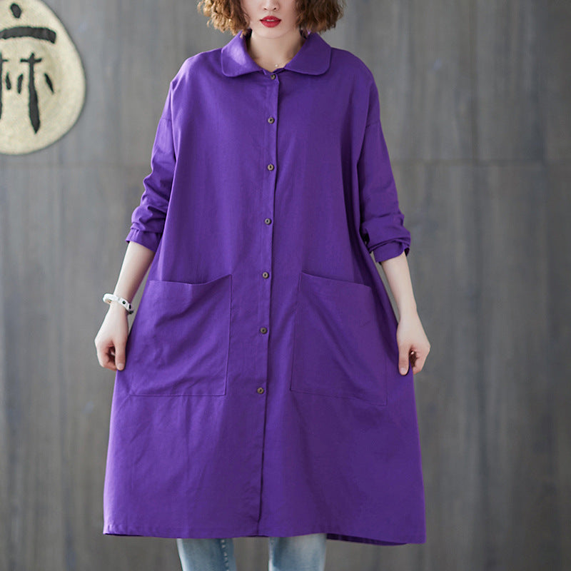 Women Plus Size Long Sleeve Shirt Overcoat-Purple-L-Free Shipping at meselling99