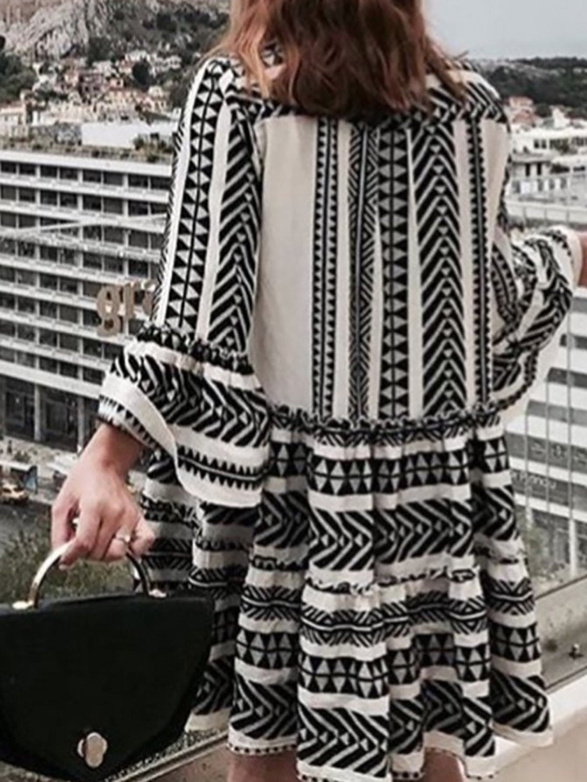 Meselling99 Boho Printed Tribal Bell Sleeve Dresses-Maxi Dresses-Free Shipping at meselling99