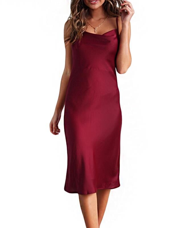 Sexy Satin Halter Home Wear Dresses-Dresses-Wine Red-S-Free Shipping at meselling99
