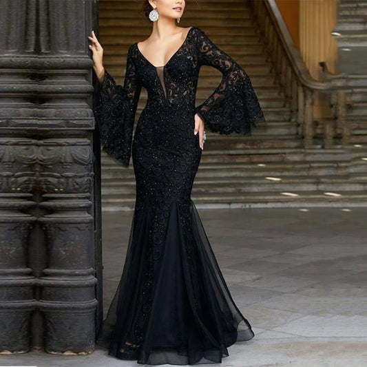 Sexy Black Mermaid Evening Party Long Dresses-Party Dresses-Free Shipping at meselling99