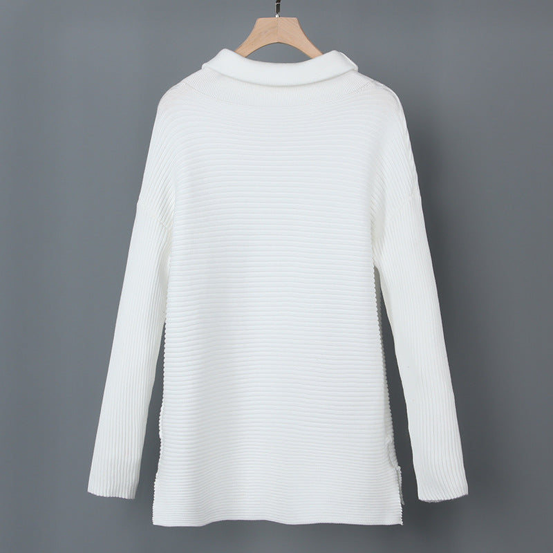 White Turtleneck Long Sleeves Casual Sweater-Women Sweaters-Free Shipping at meselling99