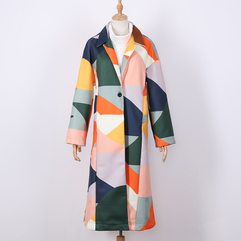 Women Turnover Collar Geometry Long Overcoat-Women Overcoat-Free Shipping at meselling99