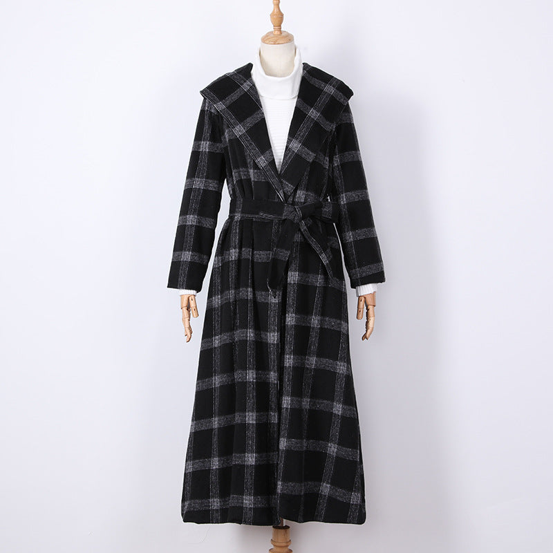 Black Plaid Long Overcoat for Winter-Women Overcoat-Free Shipping at meselling99