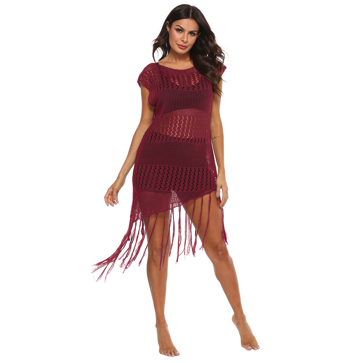 Women Asymetrical Sexy See Through Cover Ups-Red-S-Free Shipping at meselling99