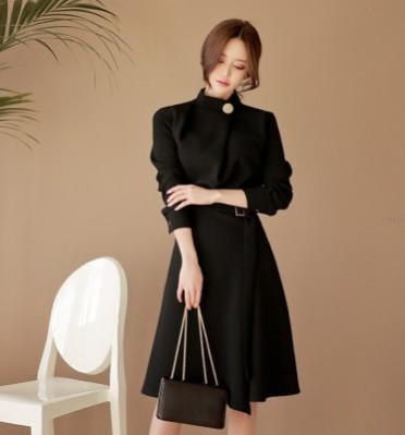 Elegant Office Lady High Neck Long Sleeves Dresses-Dresses-Black-S-Free Shipping at meselling99