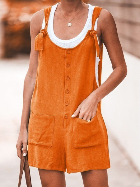 Casual Linen Summer Daily Suspender Pants-Suits-Orange-S-Free Shipping at meselling99