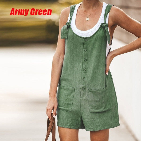 Casual Linen Summer Daily Suspender Pants-Suits-Army Green-S-Free Shipping at meselling99