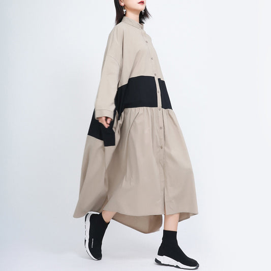 Women Causal Linen Contrast Long Cozy Fall Dresses-Cozy Dresses-Free Shipping at meselling99