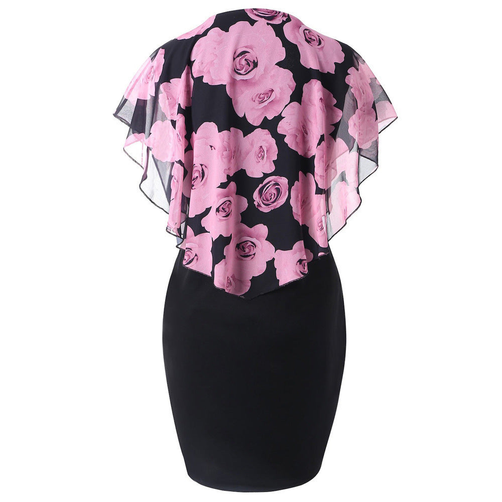 Sexy Rose Print Plus Sizes Bodycon Mini Dresses-Dresses-Pink-S-Free Shipping at meselling99