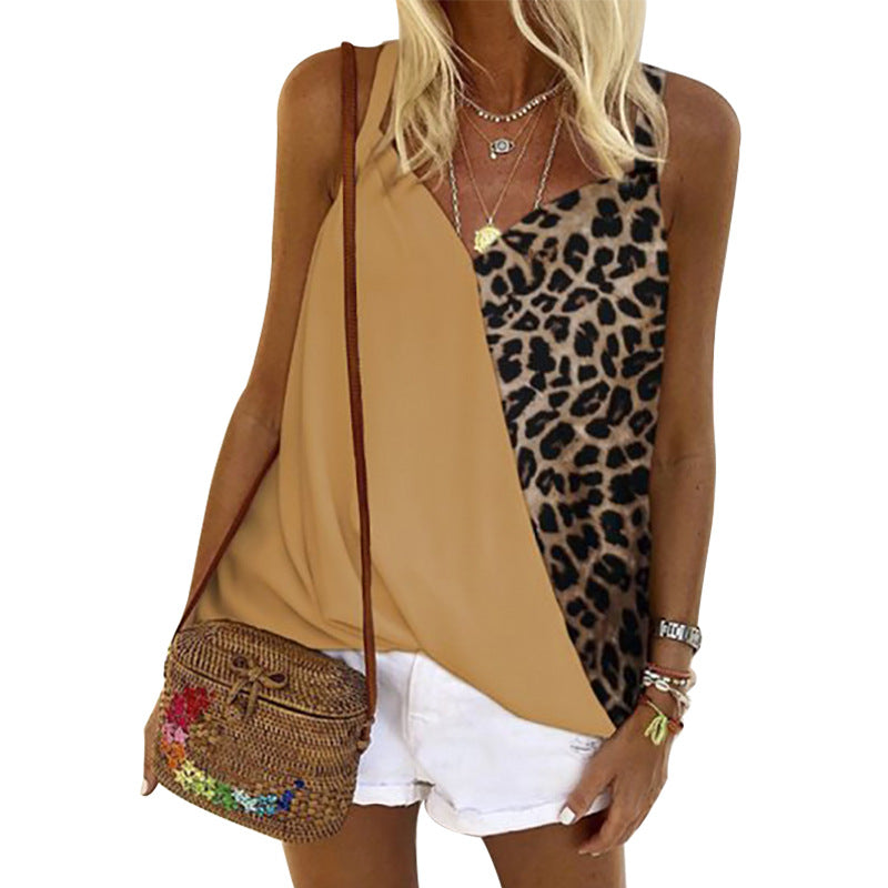 Sexy Contrast Leopard Summer Women Crop Tops-Shirts & Tops-Yellow-S-Free Shipping at meselling99