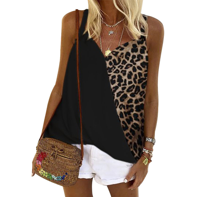 Sexy Contrast Leopard Summer Women Crop Tops-Shirts & Tops-Black-S-Free Shipping at meselling99
