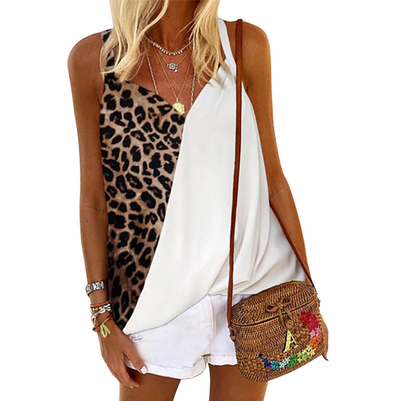 Sexy Contrast Leopard Summer Women Crop Tops-Shirts & Tops-White-S-Free Shipping at meselling99