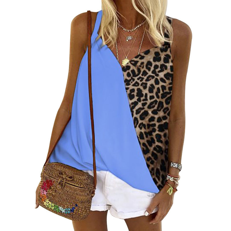 Sexy Contrast Leopard Summer Women Crop Tops-Shirts & Tops-Blue-S-Free Shipping at meselling99