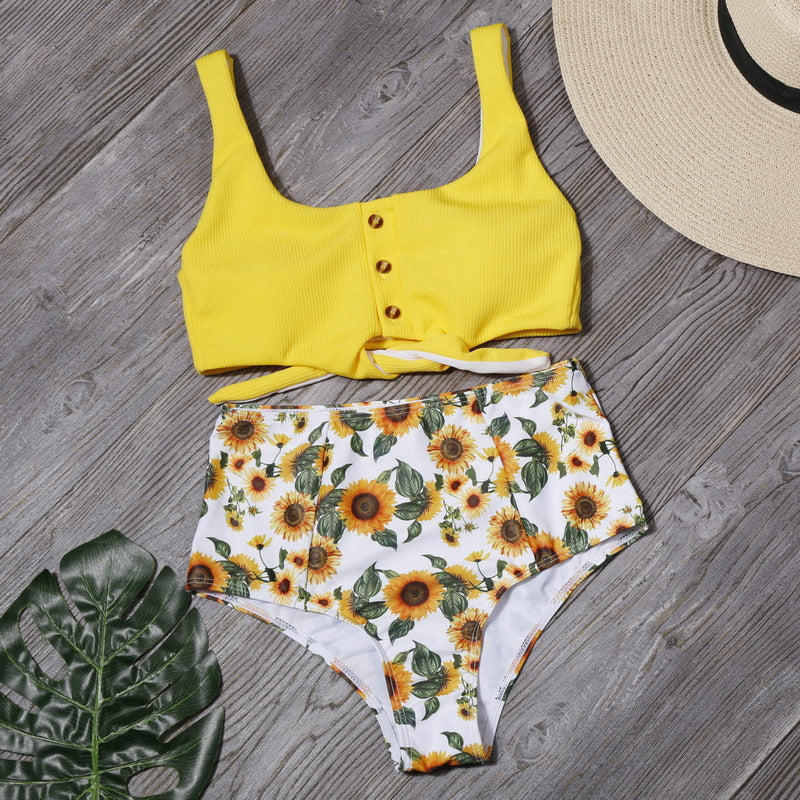 Sexy Women High Waist Leaf Print Two Pieces Swimsuits-Swimwear-Free Shipping at meselling99