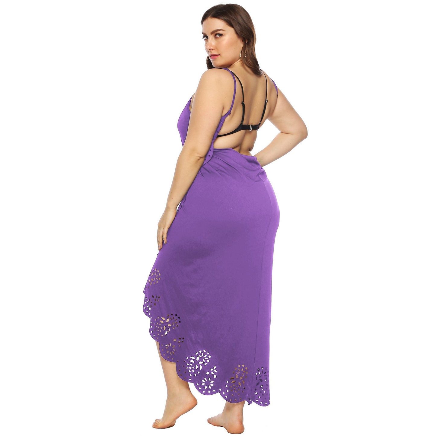 Women Plus Sizes Hollow Out Irregular Long Dresses Cover Ups-Maxi Dresses-Free Shipping at meselling99