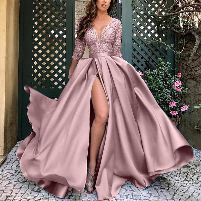 Plus Size Sexy Long Evening Party Dresses-Maxi Dresses-Pink-S-Free Shipping at meselling99