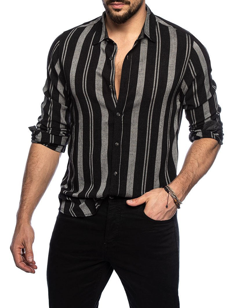 Long Sleeves Striped Shirts for Men-Shirts & Tops-Gray-M-Free Shipping at meselling99