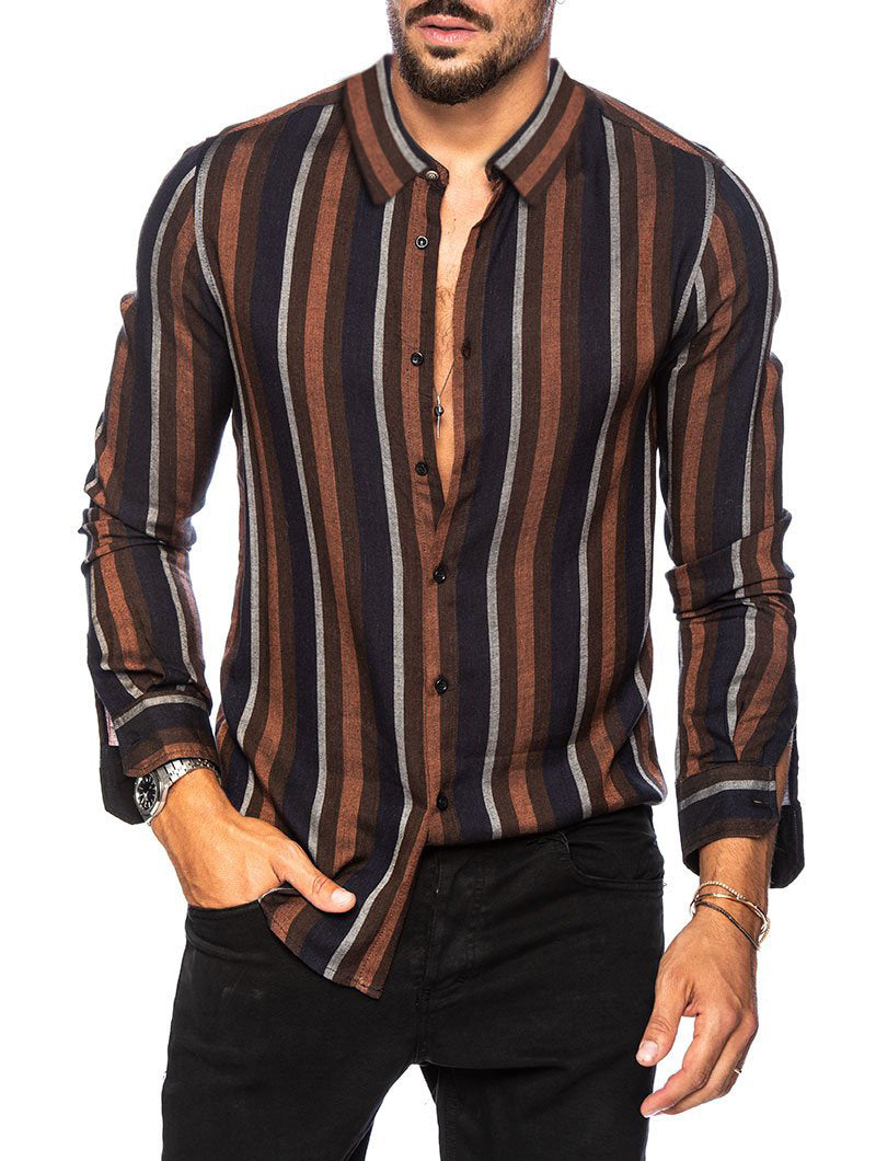 Long Sleeves Striped Shirts for Men-Shirts & Tops-Brown-M-Free Shipping at meselling99