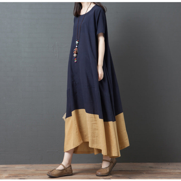 Summer Cozy Short Sleeves Vintage Dresses-Maxi Dresses-Blue-M-Free Shipping at meselling99