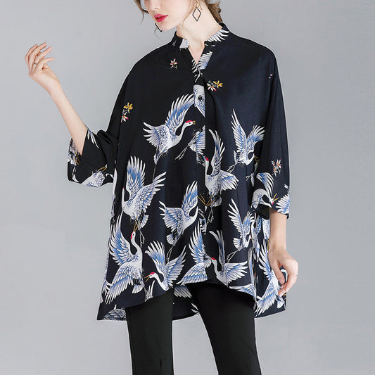 Summer Red-crowned Crane Designed Plus Sizes Women Shirts--Free Shipping at meselling99