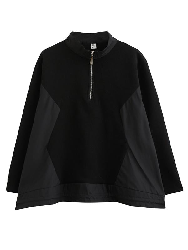 Original Stand Collar Split-Joint Sweatshirts-Sweatshirts-BLACK-FREE SIZE-Free Shipping at meselling99