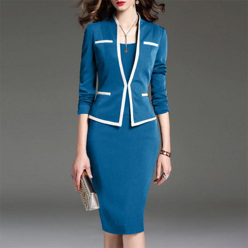 Women Sexy Turnover Bodycon Office Lady Outfits-Outfit Sets-Blue-S-Free Shipping at meselling99