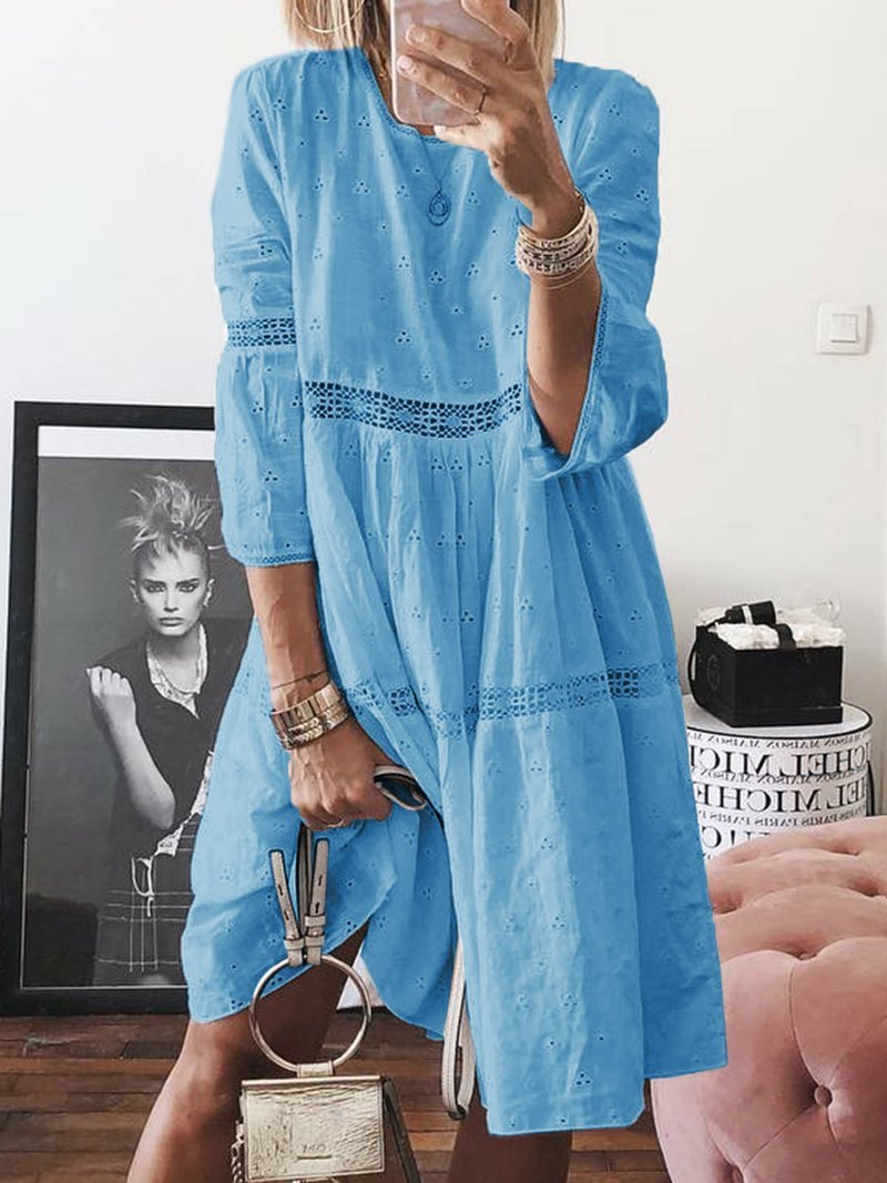 Women Joint Embroidery Daily Dresses-Casual Dresses-Light Blue-S-Free Shipping at meselling99