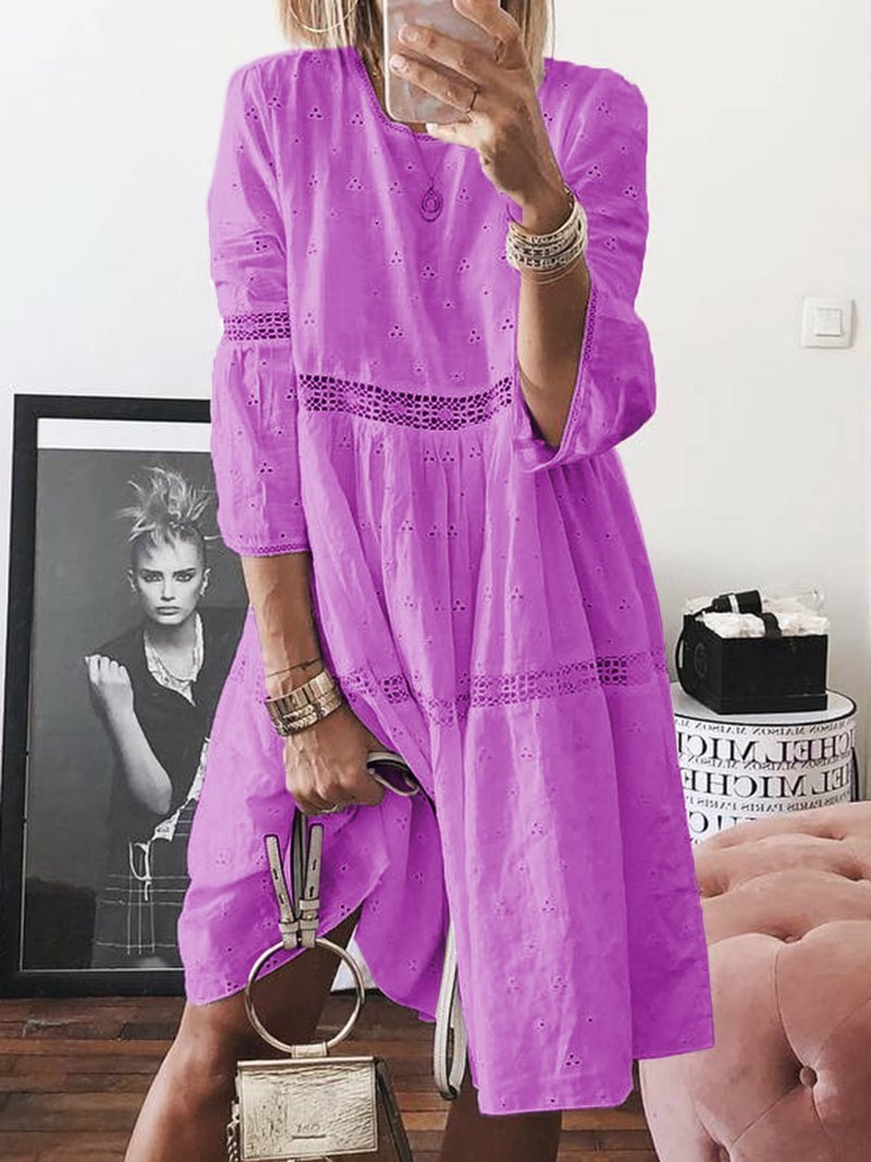 Women Joint Embroidery Daily Dresses-Casual Dresses-Purple-S-Free Shipping at meselling99