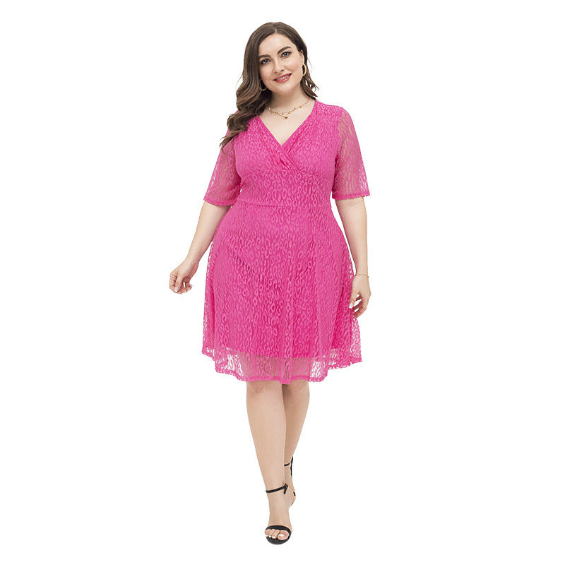 Rose Red Plus Sizes Lace Dresses-Dresses-Rose rRed-XL-Free Shipping at meselling99