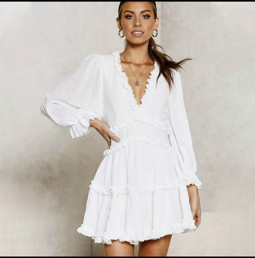 Sexy Backless Ruffled Short Beach Dresses-Sexy Dresses-White-S-Free Shipping at meselling99