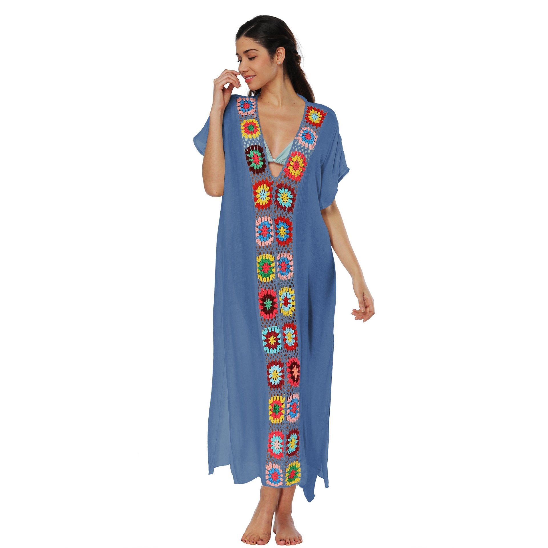 Women Long Summer Beach Cover Ups-Light Blue-One Size-Free Shipping at meselling99