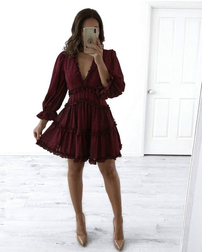 Sexy Backless Ruffled Short Beach Dresses-Sexy Dresses-Wine Red-S-Free Shipping at meselling99