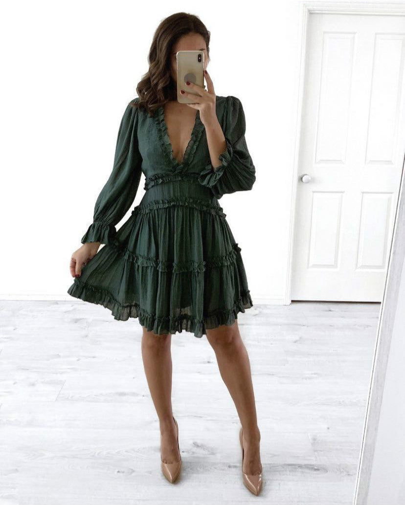 Sexy Backless Ruffled Short Beach Dresses-Sexy Dresses-Green-S-Free Shipping at meselling99
