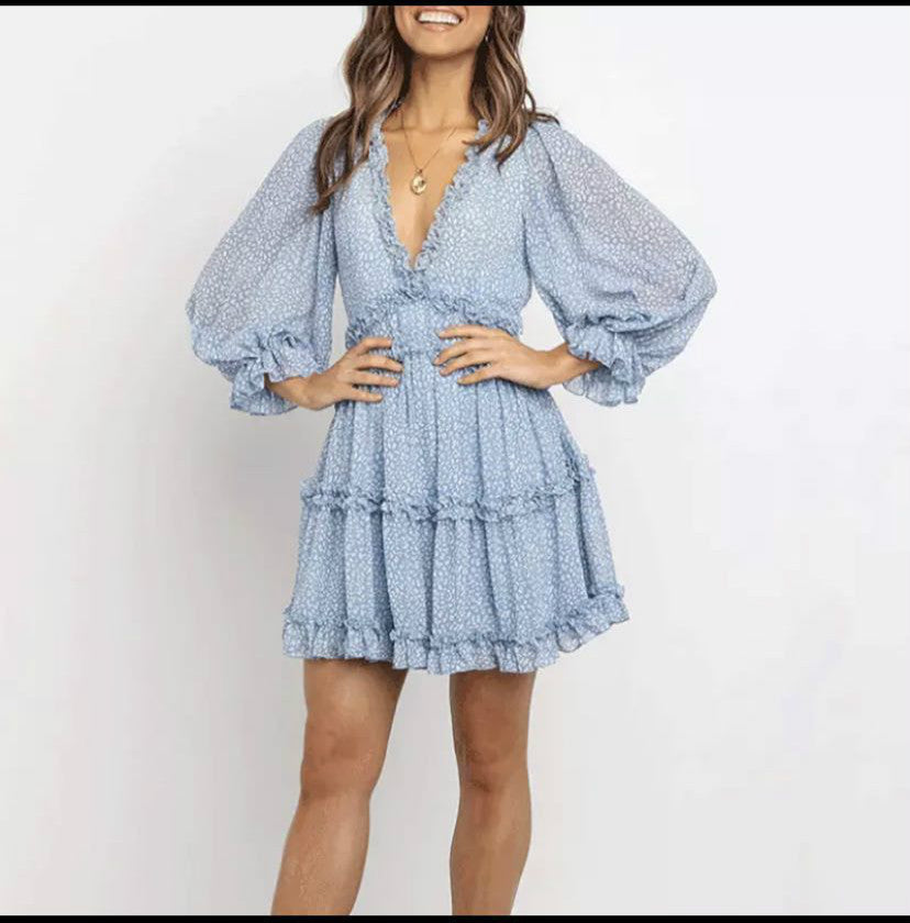 Sexy Backless Ruffled Short Beach Dresses-Sexy Dresses-Light Blue-S-Free Shipping at meselling99