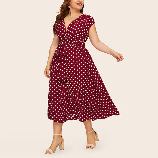 Women Plus Sizes Dot Print Summer Dresses-Dresses-Free Shipping at meselling99