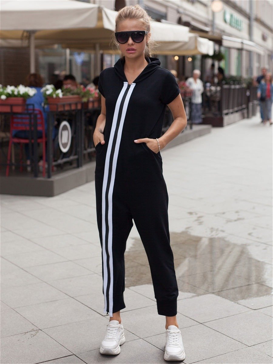 Fashion Contract Color Zipper Hooded Jumpsuits-Yoga&Gym Jumpsuits-Free Shipping at meselling99