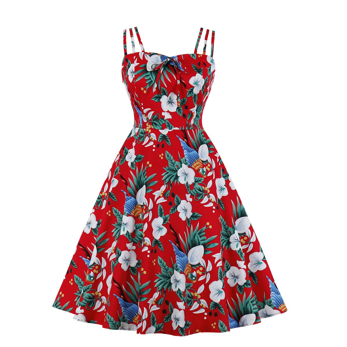 Women Summer Floral Print Retro Dresses-Vintage Dresses-5-S-Free Shipping at meselling99