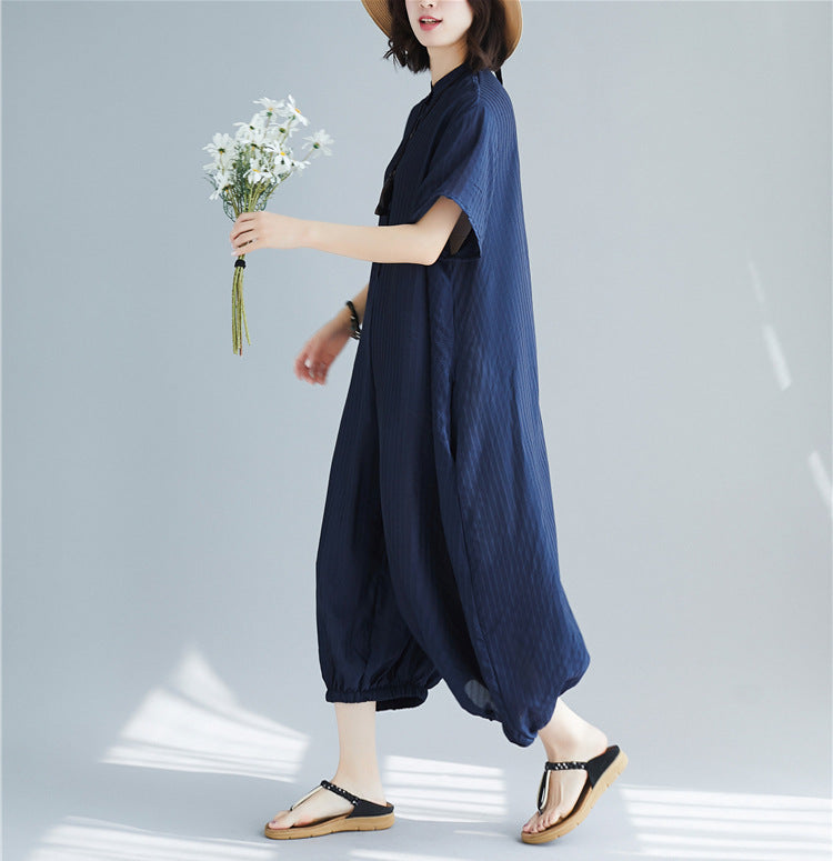 Plus Size Summer Loose Casual Jumpsuits-Blue-One Size-Free Shipping at meselling99