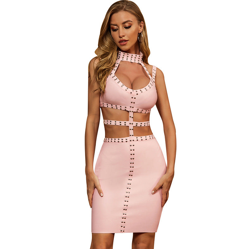 Sexy Baring Waist Party Dresses-Sexy Dresses-Pink-S-Free Shipping at meselling99
