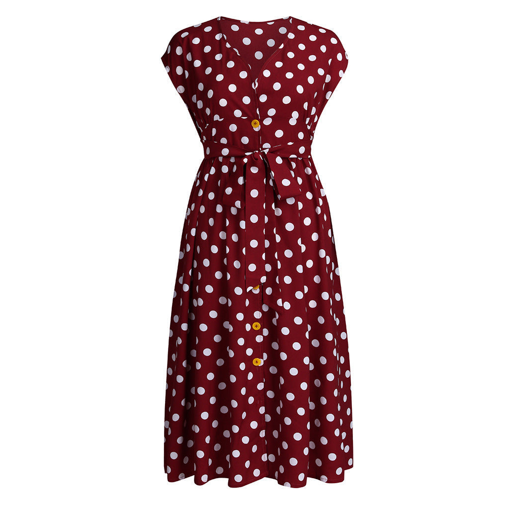 Women Plus Sizes Dot Print Summer Dresses-Dresses-Rose Red-L-Free Shipping at meselling99
